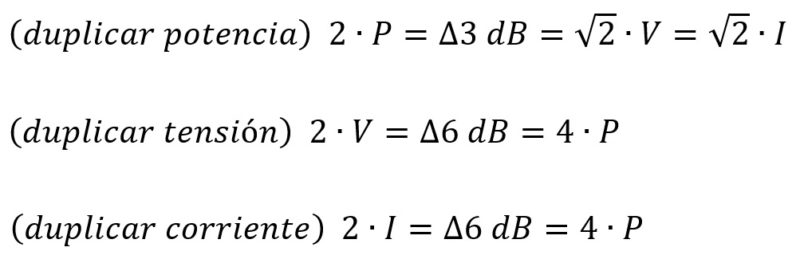 Duplicar nivels y decibelios en potencia, corriente y tensión